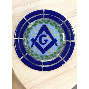 Masonic Plate Signed Silva ’81 Blue Square Compass G Freemason Symbol 7”
